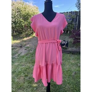 Dkny Women's Pink  Sleeveless Dress With Tie Waist Petite Size 12 Fit And Flare